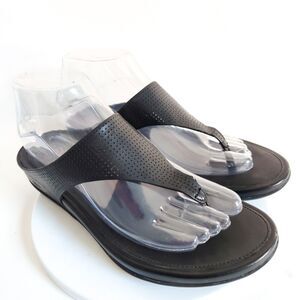 Fitflop Banda Perforated Black Leather Flip Flop Thong Sandal Shoes US Womens 8